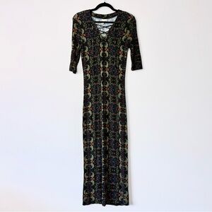 Sea Gypsies Boho Floral Printed Ribbed Maxi Dress Large